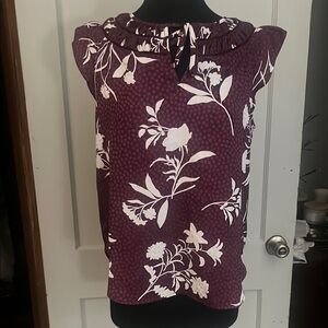 Ann Taylor Red and White Ruffled Tie Front Blouse